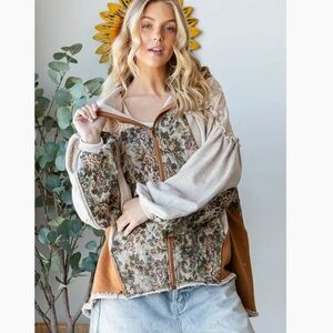 Oli & Hali Celia Hooded Jacket floral jacquard pattern lace yoke oversized small